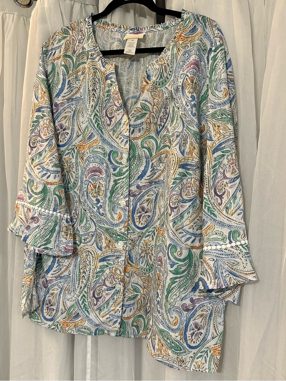 Alfred Dunner Multicolor Paisley Tunic Top - Blue, Green, Gold - Picture 3 of 7